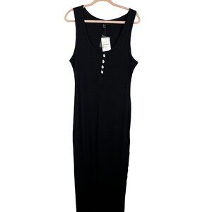 Sea Shell Tank Maxi Dress Black 3X Neutral Ribbed Minimalist Boho Indie Folk 90s